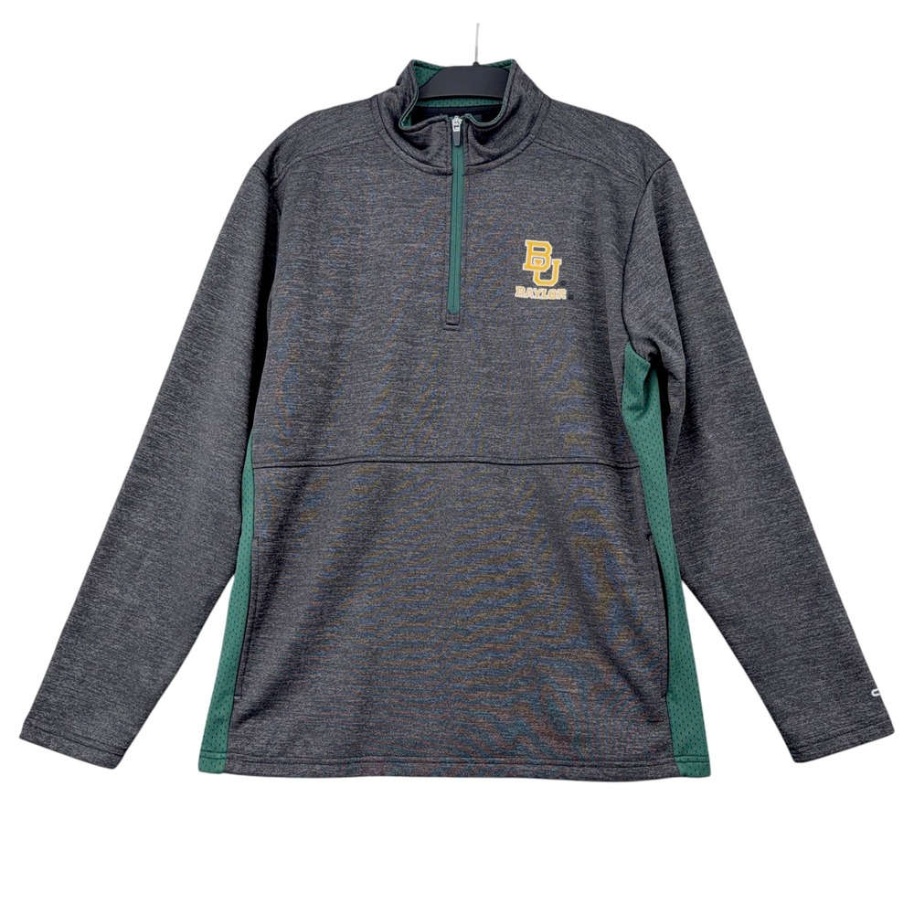 Colosseum Baylor Bears Men Large Quarter Zip Pullover Gray Green Mesh Side Panel